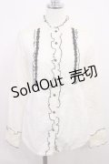axes femme / 配色フリルブラウス M オフ/ブラック H-26-03-18-1030-AX-BL-NS-ZH