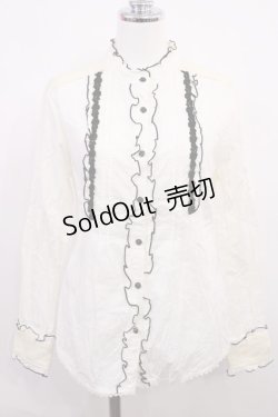 画像1: axes femme / 配色フリルブラウス M オフ/ブラック H-26-03-18-1030-AX-BL-NS-ZH