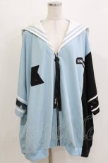 画像1: KINGLYMASK / ロゴ刺繍リボンアームメッシュ切替5分袖セーラービッグブルゾン  サックス H-26-03-18-057-PU-TO-KB-ZH (1)