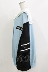 画像2: KINGLYMASK / ロゴ刺繍リボンアームメッシュ切替5分袖セーラービッグブルゾン  サックス H-26-03-18-057-PU-TO-KB-ZH (2)