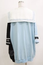 画像3: KINGLYMASK / ロゴ刺繍リボンアームメッシュ切替5分袖セーラービッグブルゾン  サックス H-26-03-18-057-PU-TO-KB-ZH (3)