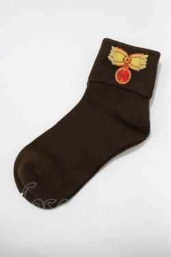 画像1: MILK / 刺繍ソックス  ブラウン H-26-03-18-069-ML-ZA-KB-ZH