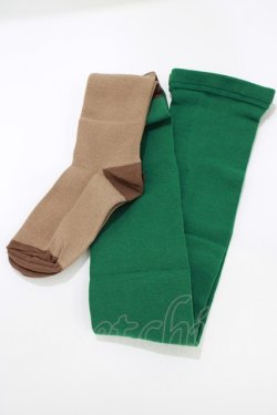 画像1: Jane Marple / レイヤードカラーブロックタイツ  グリーン×ブラウン H-26-03-18-070-JM-ZA-KB-ZH