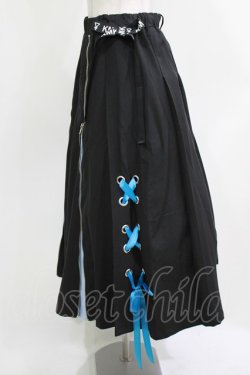 画像2: KINGLYMASK / セパレートロゴリボントリプルジップ切替レイヤードスカート  ブラック×サックス H-26-03-18-007-PU-SK-KB-ZH