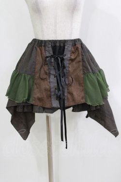 画像1: STEAM / イレギュラーフリルミニスカート  茶×カーキ H-26-03-18-017-HN-SK-KB-ZH