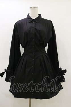 画像1: pain / タックフレアシャツドレス  ブラック H-26-03-20-050-LO-OP-KB-ZH