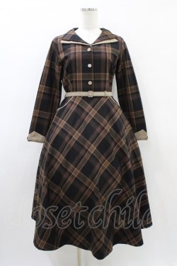 画像1: an another angelus / ダブルオープンカラーチェックワンピース Free ブラウン H-26-03-20-1027-CA-OP-NS-ZH