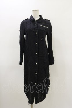 画像1: HELL CAT PUNKS / ダメージガーゼロングシャツ S ブラック H-26-03-20-018-PU-BL-KB-ZH