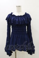 画像1: ATELIER PIERROT / レースシャーリング姫袖ブラウス  ネイビー H-26-03-20-023-EL-BL-KB-ZH (1)