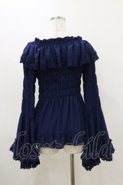画像2: ATELIER PIERROT / レースシャーリング姫袖ブラウス  ネイビー H-26-03-20-023-EL-BL-KB-ZH