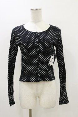 画像1: PEACE NOW / エビィちゃんワッペン風ドットカットソーカーディガン  ブラック H-26-03-20-025-PU-TO-KB-ZH