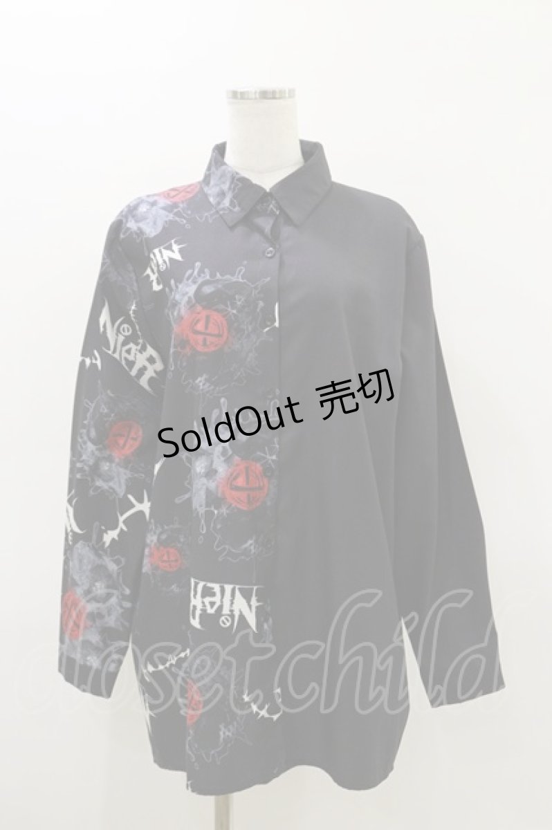 画像1: NieR Clothing / プリント切替シャツ  ブラック H-26-03-20-028-PU-BL-KB-ZH (1)