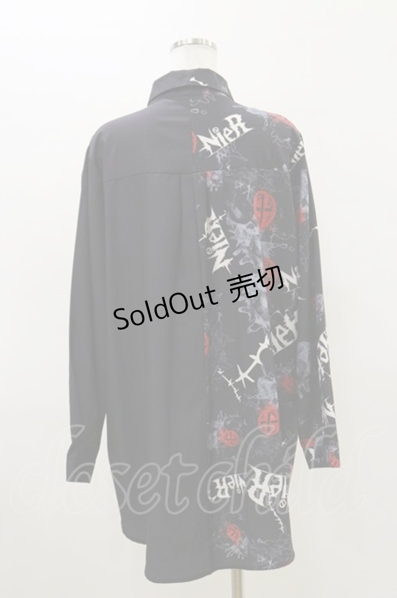 画像2: NieR Clothing / プリント切替シャツ  ブラック H-26-03-20-028-PU-BL-KB-ZH (2)