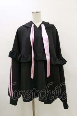 画像1: ililil / 垂れ耳うさぎフリルプルオーバージャージパーカー FREE 黒×ピンク H-26-03-20-032-PU-TO-KB-ZH