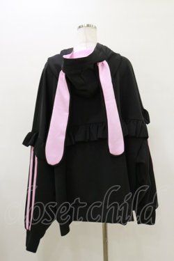 画像2: ililil / 垂れ耳うさぎフリルプルオーバージャージパーカー FREE 黒×ピンク H-26-03-20-032-PU-TO-KB-ZH