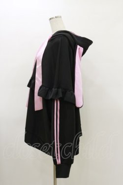 画像3: ililil / 垂れ耳うさぎフリルプルオーバージャージパーカー FREE 黒×ピンク H-26-03-20-032-PU-TO-KB-ZH