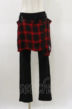 画像1: SEX POT ReVeNGe / チェックフラップ付レギンスパンツ L 黒×赤 H-26-03-20-038-SP-PA-KB-ZH