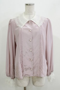 画像1: Ank Rouge / プリーツチュールブラウス M ピンク/オフ H-26-03-21-043-CA-BL-NS-ZH