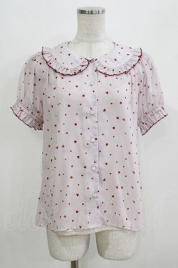 画像1: Ank Rouge / ハートシフォンパフブラウス M ピンク/レッド H-26-03-21-045-CA-BL-NS-ZH