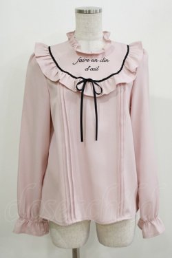 画像1: Ank Rouge / ラウンドヨークメッセージロゴブラウス M ピンク/ブラック H-26-03-21-047-CA-BL-NS-ZH