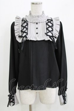 画像1: DearMyLove / レースアッフヨークフリルブラウス LL ブラック/グレー H-26-03-21-050-EL-BL-NS-ZH