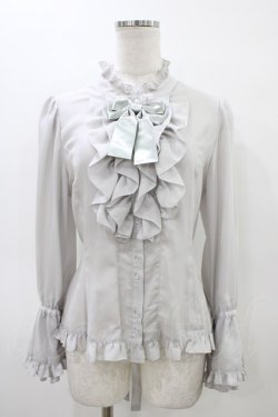 画像1: metamorphose / スタンドカラーフリルキャンディスリーブブラウス サイズ1 グレー H-26-03-21-1037-ME-BL-NS-ZH