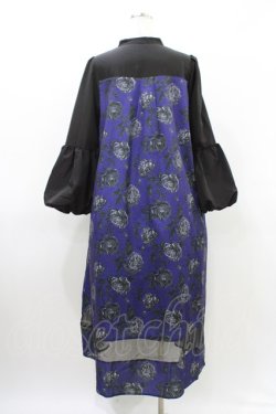画像2: axes femme / バルーンスリーブフラワーワンピース Free ブラック/ブルー H-26-03-21-1046-AX-OP-NS-ZH