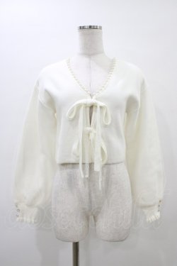 画像1: mellfy memory / Twin ribbon pearl カーディガン M オフ H-26-03-21-1061-0-TO-NS-ZH