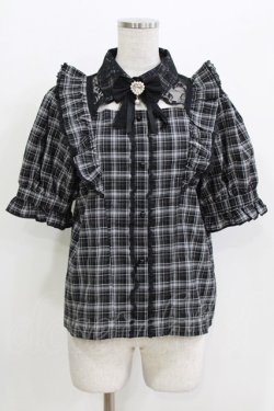 画像1: Rojita / ラッフルフリル配色ブラウス Free ブラックチェック H-26-03-21-060-LO-BL-NS-ZH
