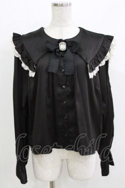 画像1: DearMyLove / サテンレース 切り替えブラウス LL ブラック H-26-03-21-063-EL-BL-NS-ZH