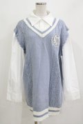 NOEMIE / フェイクレイヤーユニセックスニットベスト M サックス H-26-03-21-066-LO-TO-NS-ZH