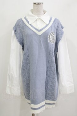 画像1: NOEMIE / フェイクレイヤーユニセックスニットベスト M サックス H-26-03-21-066-LO-TO-NS-ZH