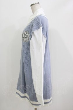 画像2: NOEMIE / フェイクレイヤーユニセックスニットベスト M サックス H-26-03-21-066-LO-TO-NS-ZH