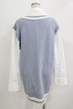 画像3: NOEMIE / フェイクレイヤーユニセックスニットベスト M サックス H-26-03-21-066-LO-TO-NS-ZH