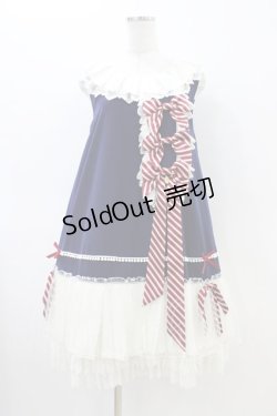 画像1: Grove Deer（海外ロリータブランド） / ストライプリボンジャンパースカート L ネイビー H-26-03-22-1033-LO-OP-NS-ZH