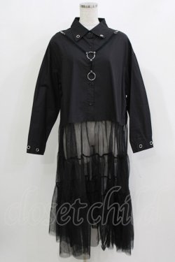 画像1: HELL CAT PUNKS / シャツ切替チュールワンピ F 黒 H-26-03-22-052-PU-OP-KB-ZH