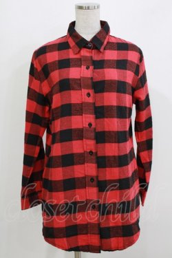 画像1: KRY CLOTHING / チェックプリントスリーブシャツ  赤 H-26-03-22-060-EL-BL-KB-ZH