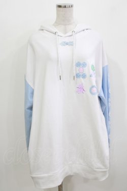 画像1: LISTEN FLAVOR / 麻雀パイ袖切替パーカー  ライトブルー×ホワイト H-26-03-22-071-PU-TO-KB-ZH