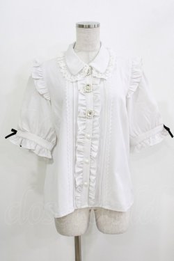 画像1: DearMyLove / 3連ビジューレースフリルブラウス L オフ H-26-03-23-028-EL-BL-NS-ZH