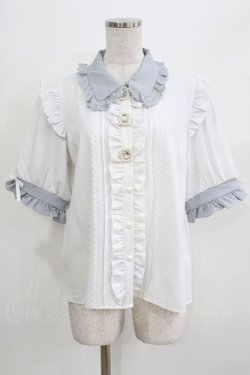 画像1: DearMyLove / 3連ビジューレースフリルブラウス L オフ/ブルーグレー H-26-03-23-031-EL-BL-NS-ZH