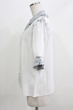 画像2: DearMyLove / 3連ビジューレースフリルブラウス L オフ/ブルーグレー H-26-03-23-031-EL-BL-NS-ZH