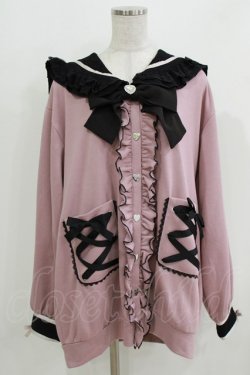 画像1: DearMyLove / ハートレースリボンセーラー裏毛チュニックブルゾン M~L ピンク/ブラック H-26-03-23-019-EL-TO-NS-ZH