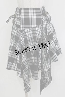 画像1: PEACE NOW / イレギュラーチェックスカート  ブラック H-26-03-24-031-PU-SK-KB-ZH