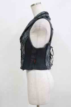 画像2: Ozz Croce / 薔薇刺繍チェック切替ベスト  グレー H-26-03-24-042-OO-TO-KB-ZH