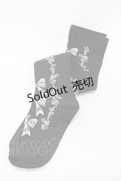 画像1: Innocent World / ローズリボンオーバーニーソックス  ブラック H-26-03-24-1001-IW-ZA-NS-ZH