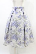 an another angelus / ダブル釦水彩フラワー柄タックスカート Free light blue H-26-03-24-1038-CA-SK-NS-ZH