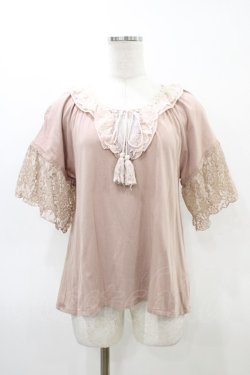 画像1: axes femme / 襟レースボヘミアン風プルオーバー M ピンク H-26-03-24-1055-AX-TO-NS-ZH