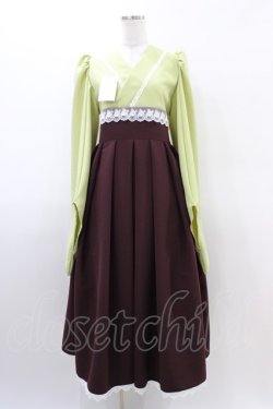画像1: marcHenTica / 袴風ワンピースセット P グリーン/ワイン H-26-03-24-1019-LO-OP-NS-ZH