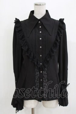 画像1: Ozz oneste / 薔薇刺繍ストライプスリーブブラウス  ブラック H-26-03-24-049-OO-BL-KB-ZH