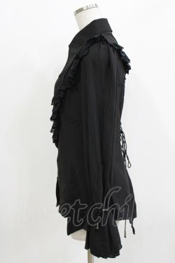 画像2: Ozz oneste / 薔薇刺繍ストライプスリーブブラウス  ブラック H-26-03-24-049-OO-BL-KB-ZH